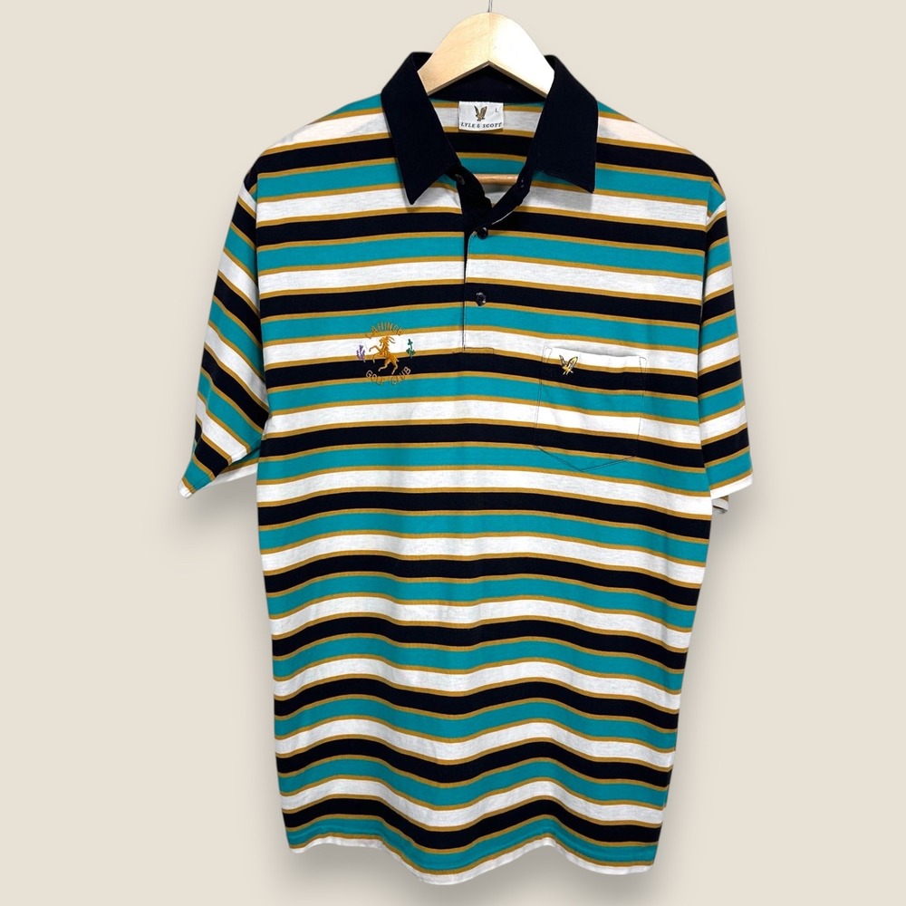 Vintage Lyle & Scott Polo Shirt Men Large Black Blue Gold Lahinch Golf Club